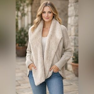 Philosophy Faux Fur Trim Open Faux Suede Jacket Size M